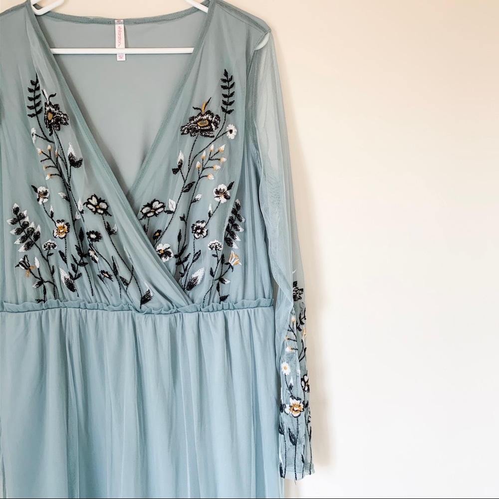 Embroidered Sheer Panel Dress